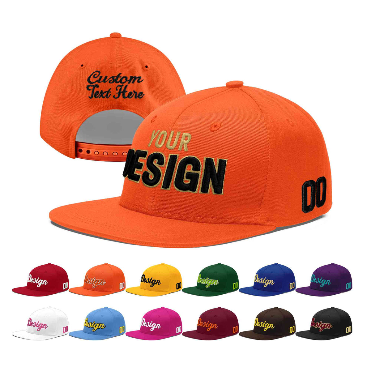 Custom Orange 3D Puff Embroidery Flat Embroidery Casual Sport Baseball Cap