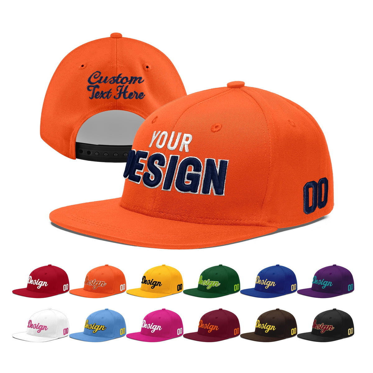 Custom Orange 3D Puff Embroidery Flat Embroidery Casual Sport Baseball Cap