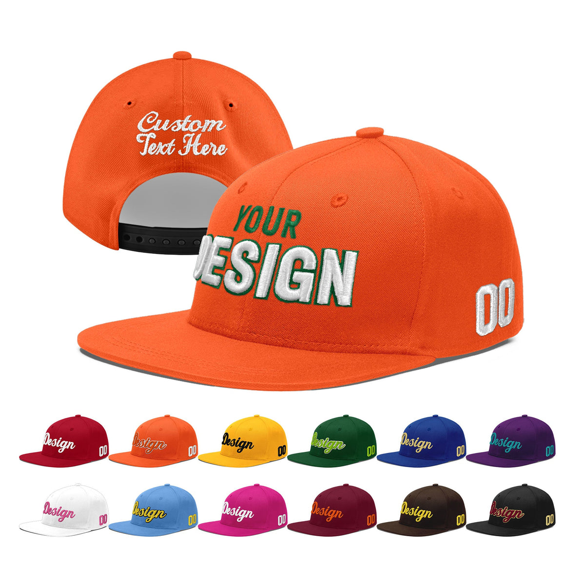 Custom Orange 3D Puff Embroidery Flat Embroidery Casual Sport Baseball Cap