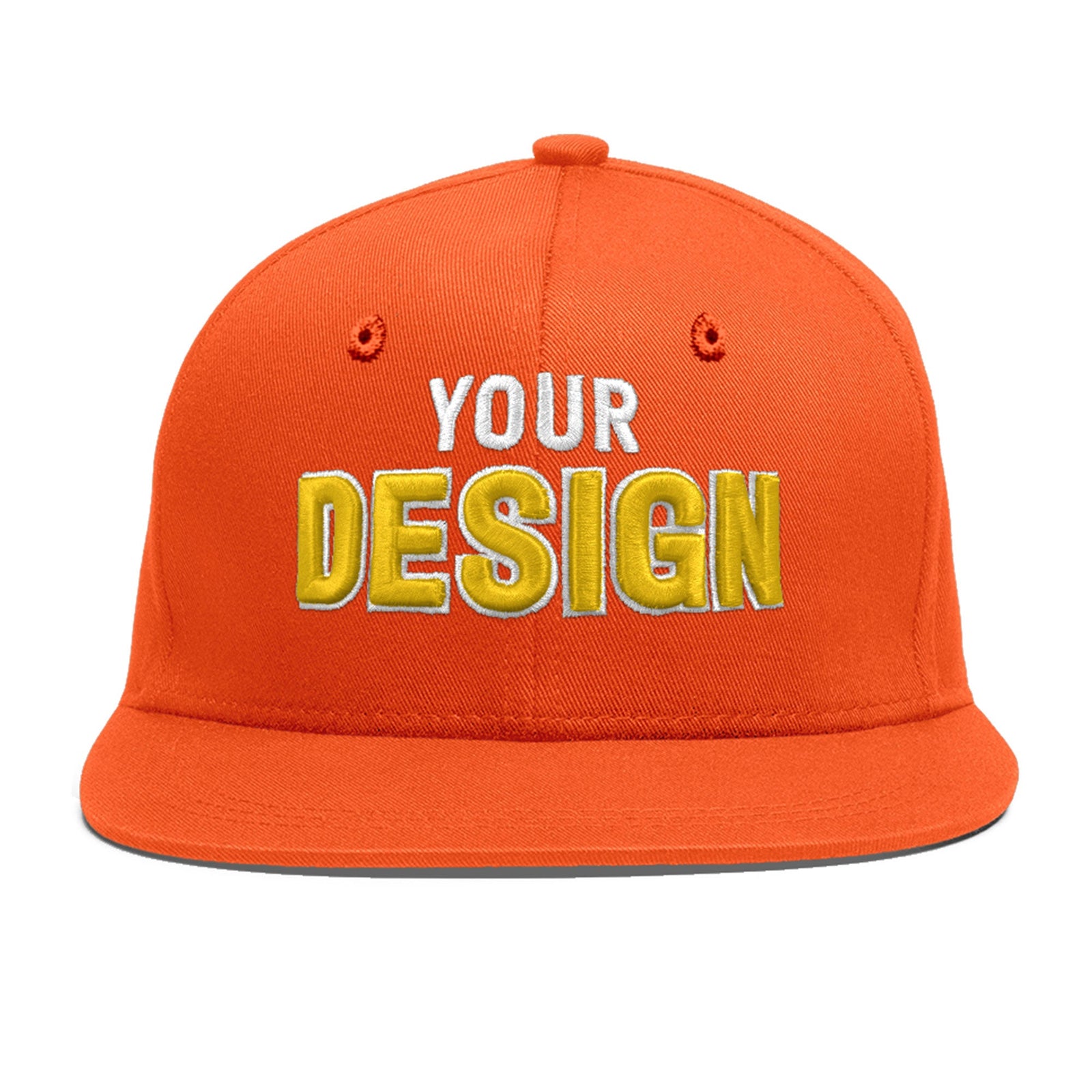 Custom Orange 3D Puff Embroidery Flat Embroidery Casual Sport Baseball Cap