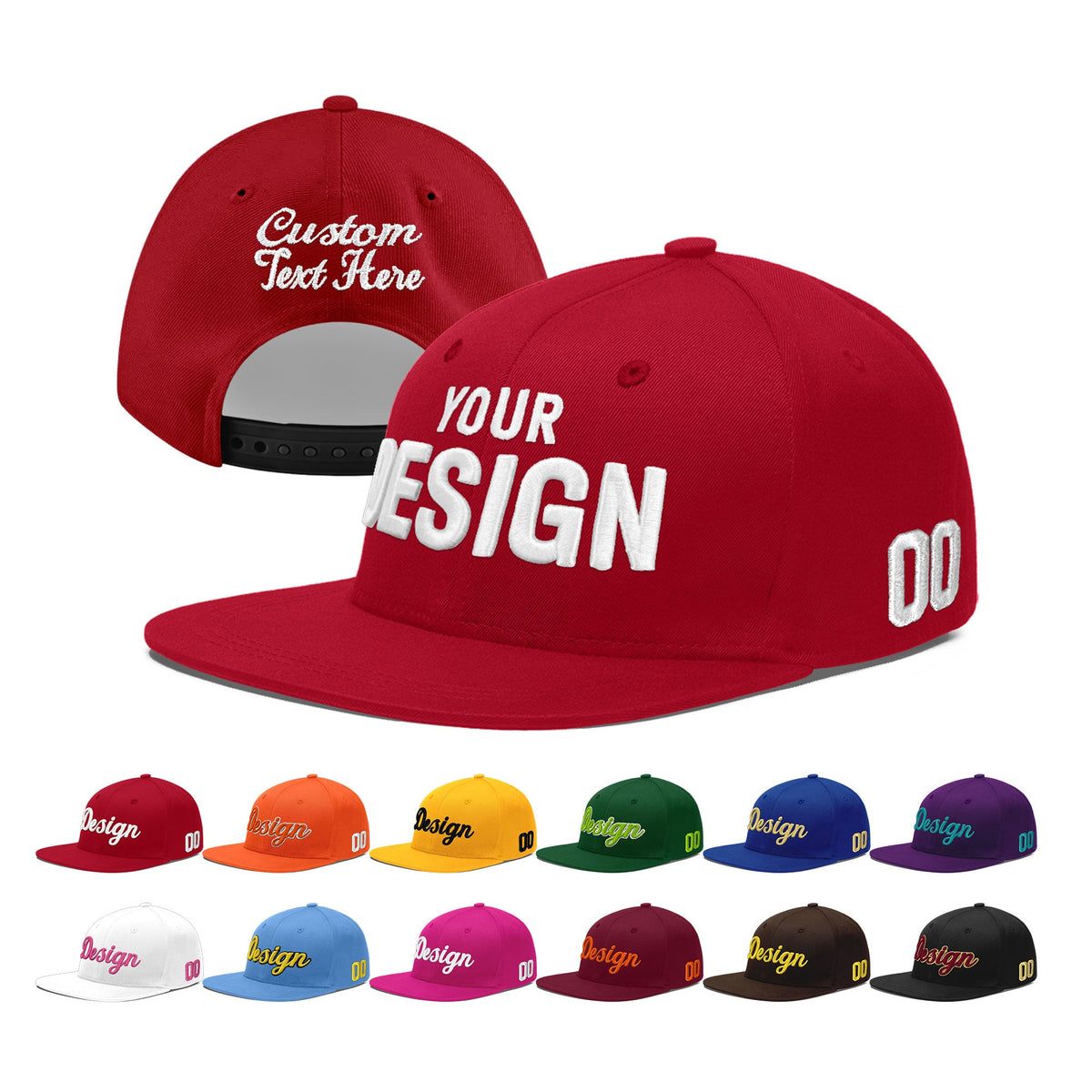 Custom Red 3D Puff Embroidery Flat Embroidery Casual Sport Baseball Cap