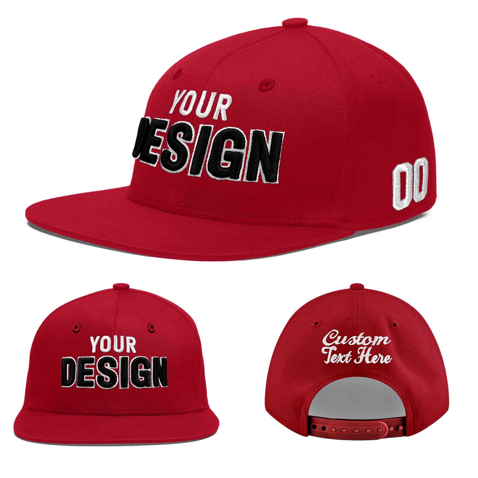 Custom Red 3D Puff Embroidery Flat Embroidery Casual Sport Baseball Cap