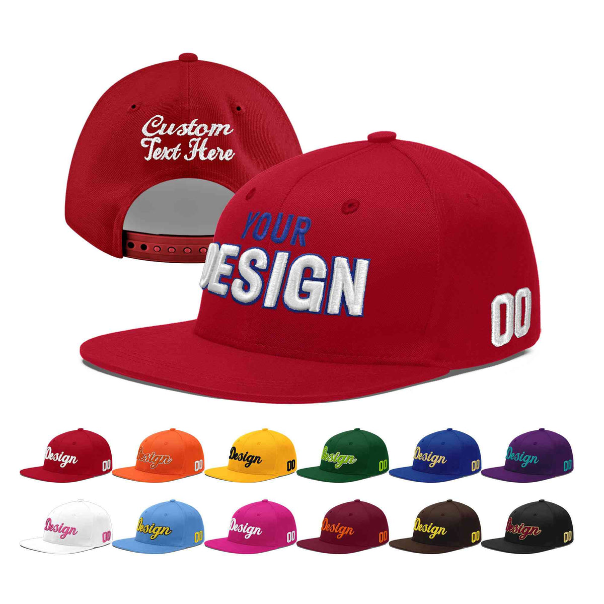 Custom Red 3D Puff Embroidery Flat Embroidery Casual Sport Baseball Cap