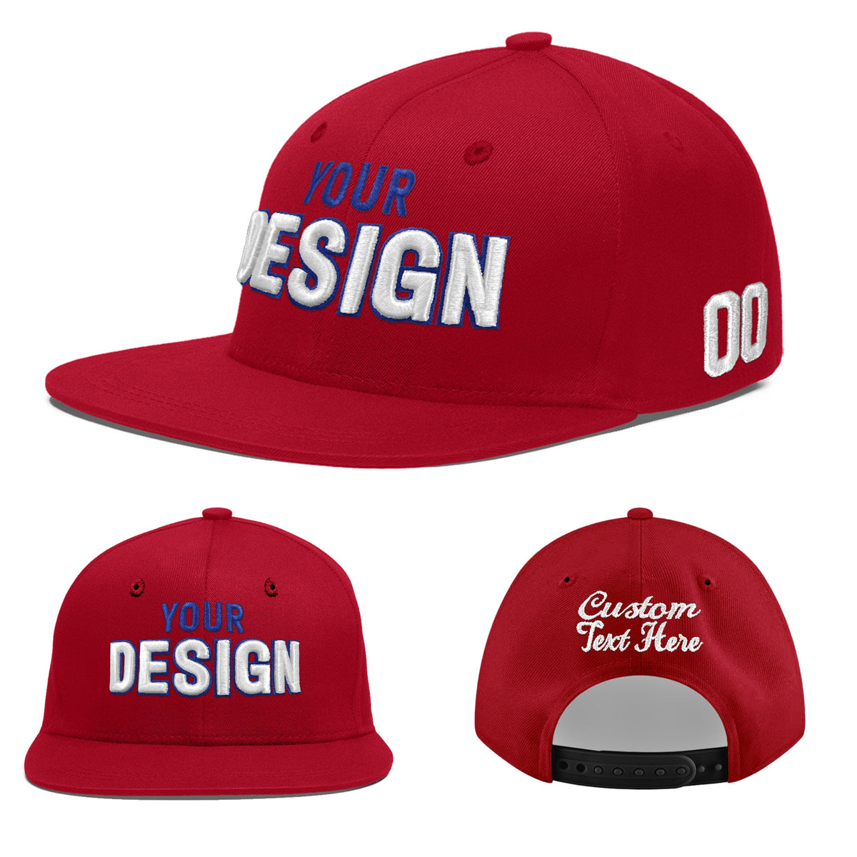 Custom Red 3D Puff Embroidery Flat Embroidery Casual Sport Baseball Cap