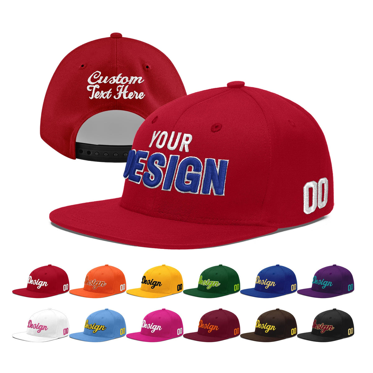 Custom Red 3D Puff Embroidery Flat Embroidery Casual Sport Baseball Cap