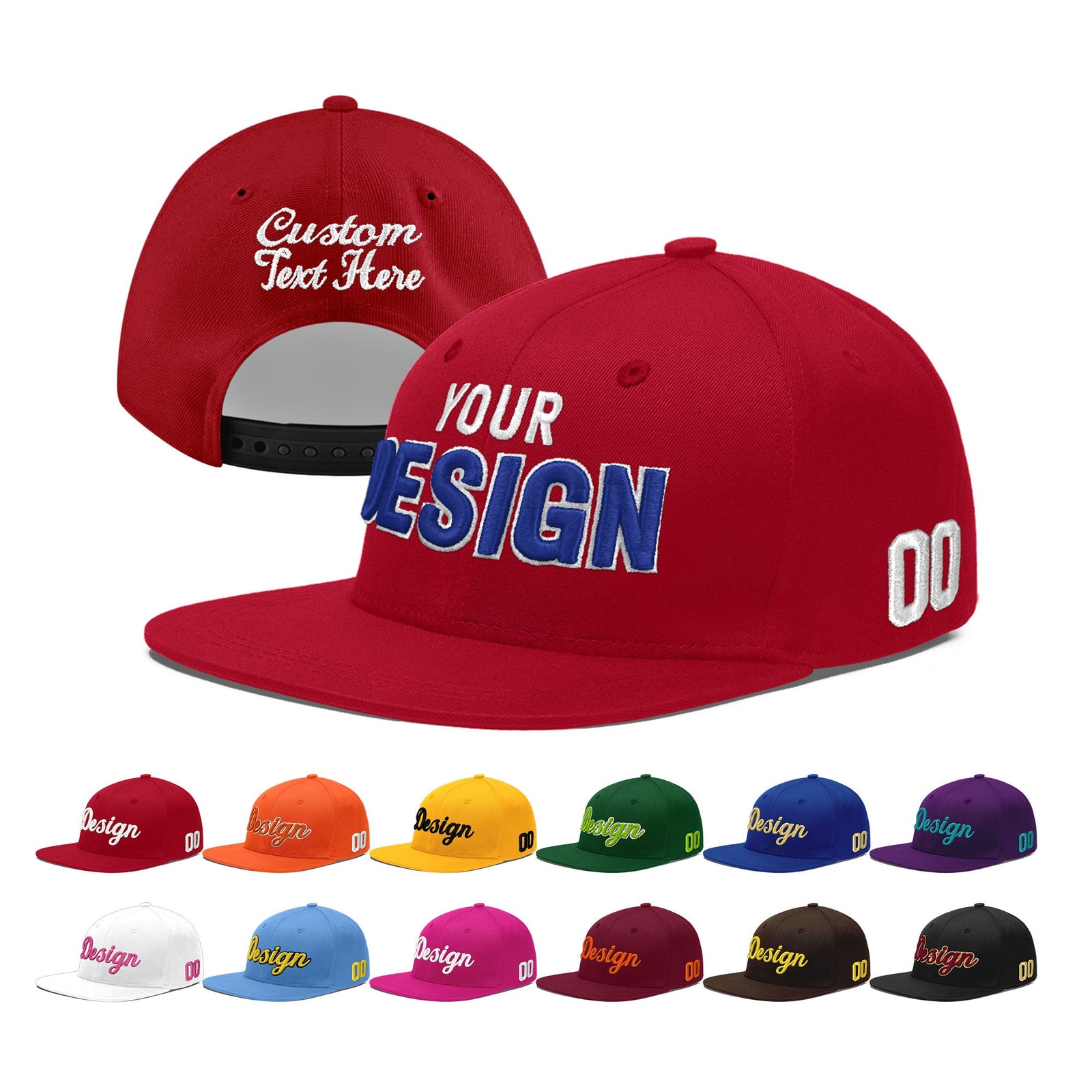 Custom Red 3D Puff Embroidery Flat Embroidery Casual Sport Baseball Cap