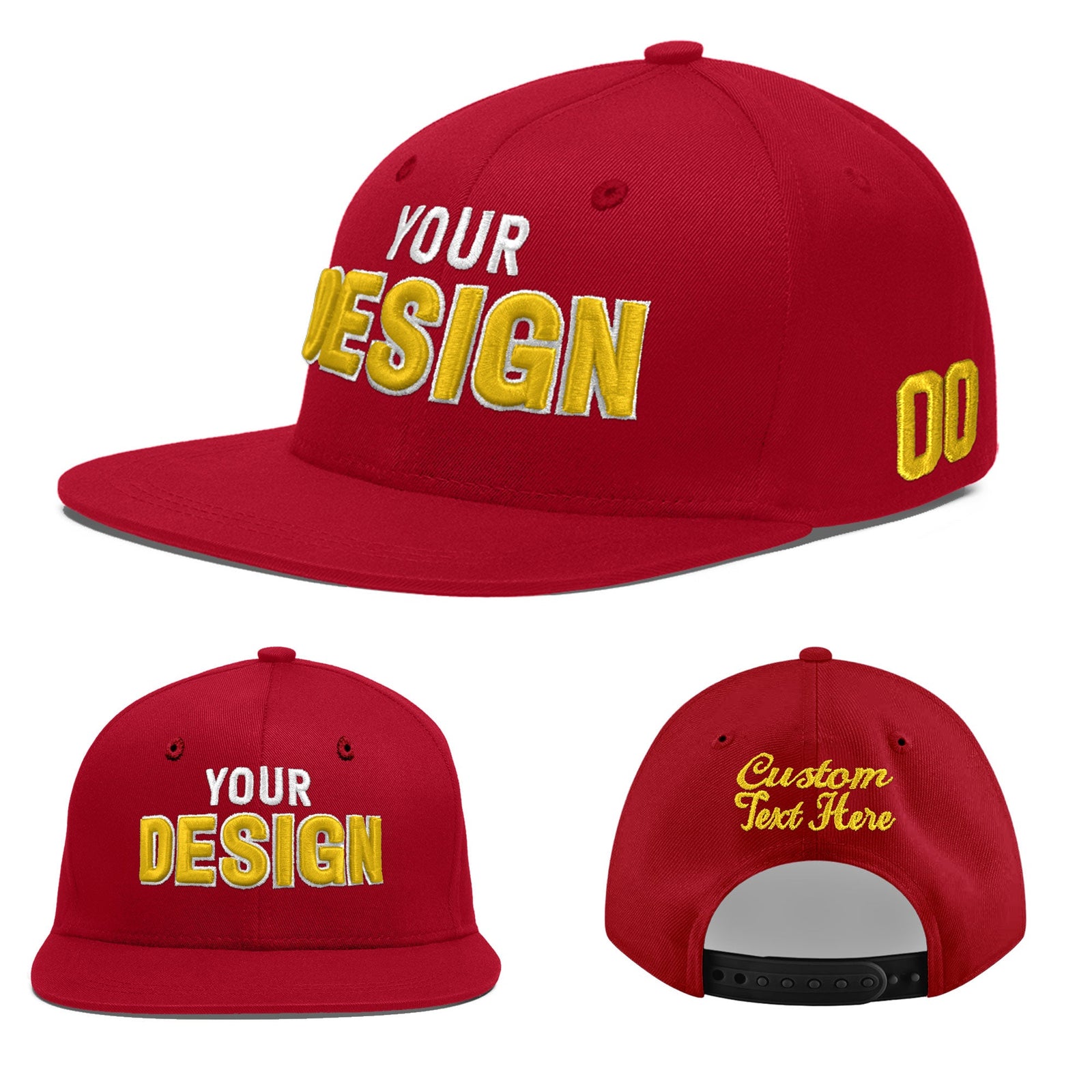 Custom Red 3D Puff Embroidery Flat Embroidery Casual Sport Baseball Cap