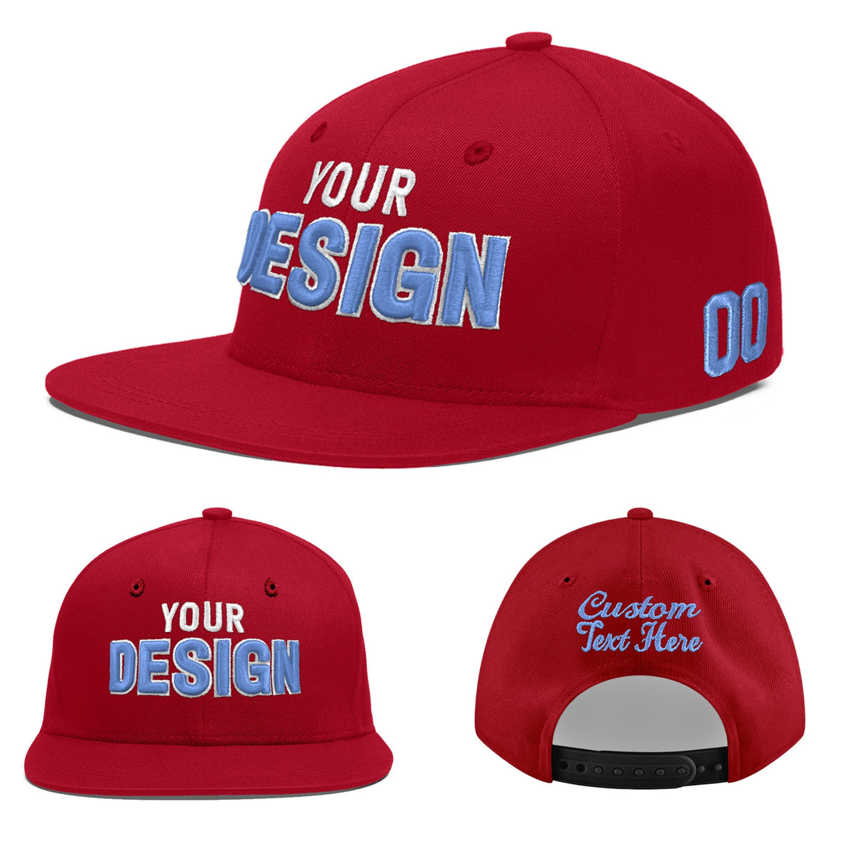 Custom Red 3D Puff Embroidery Flat Embroidery Casual Sport Baseball Cap