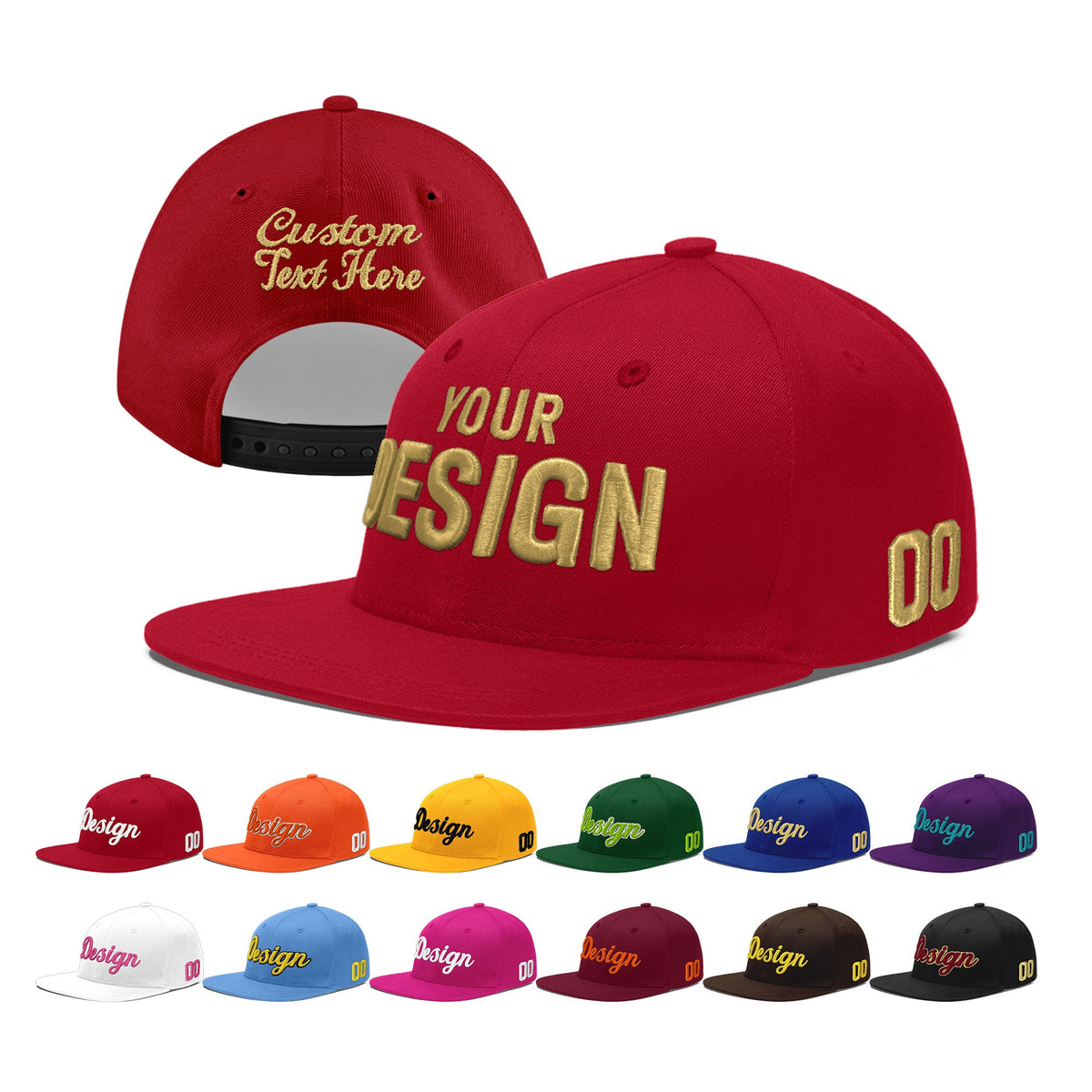 Custom Red 3D Puff Embroidery Flat Embroidery Casual Sport Baseball Cap