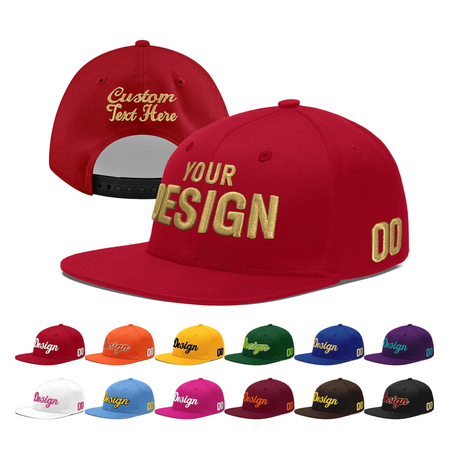 Custom Red 3D Puff Embroidery Flat Embroidery Casual Sport Baseball Cap