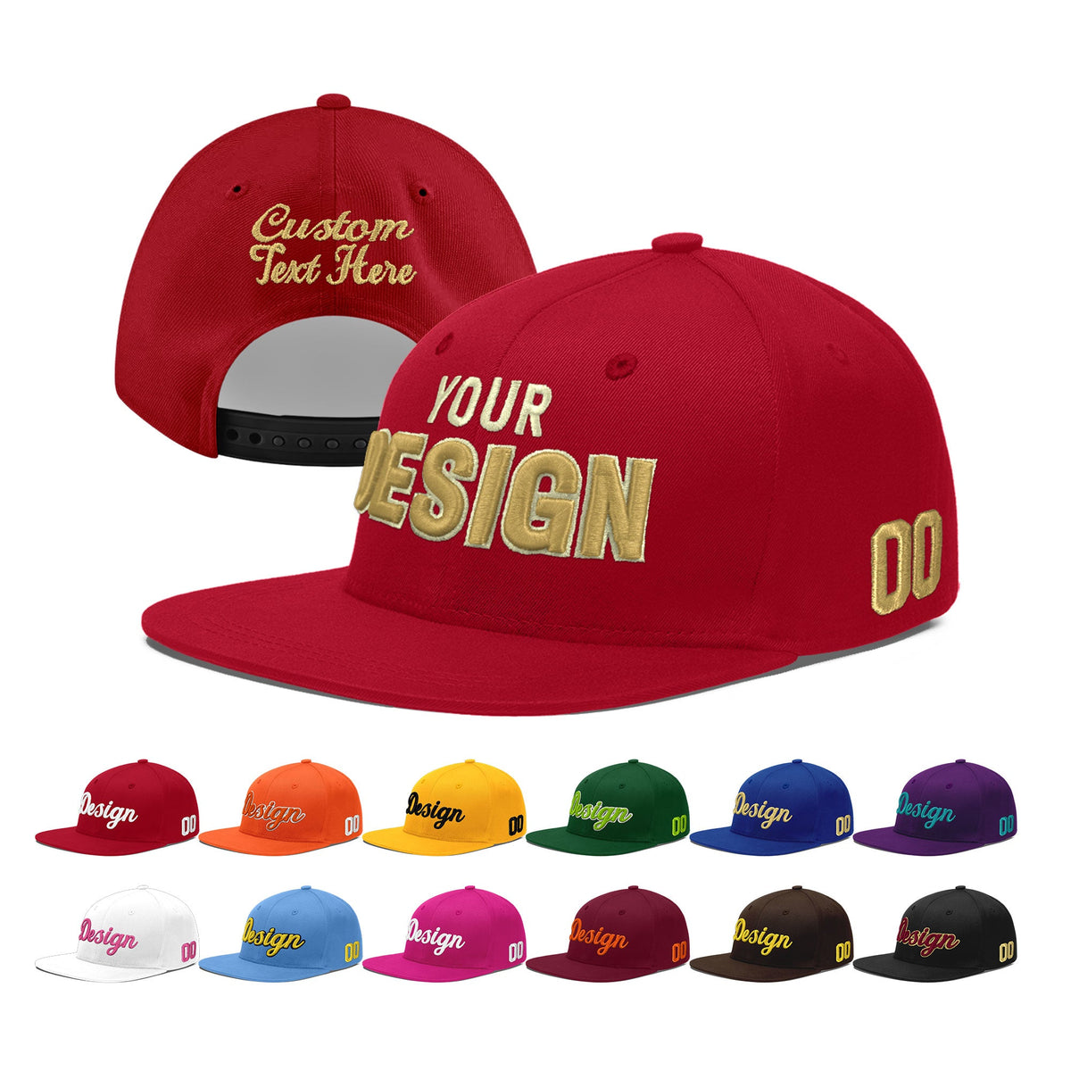 Custom Red 3D Puff Embroidery Flat Embroidery Casual Sport Baseball Cap