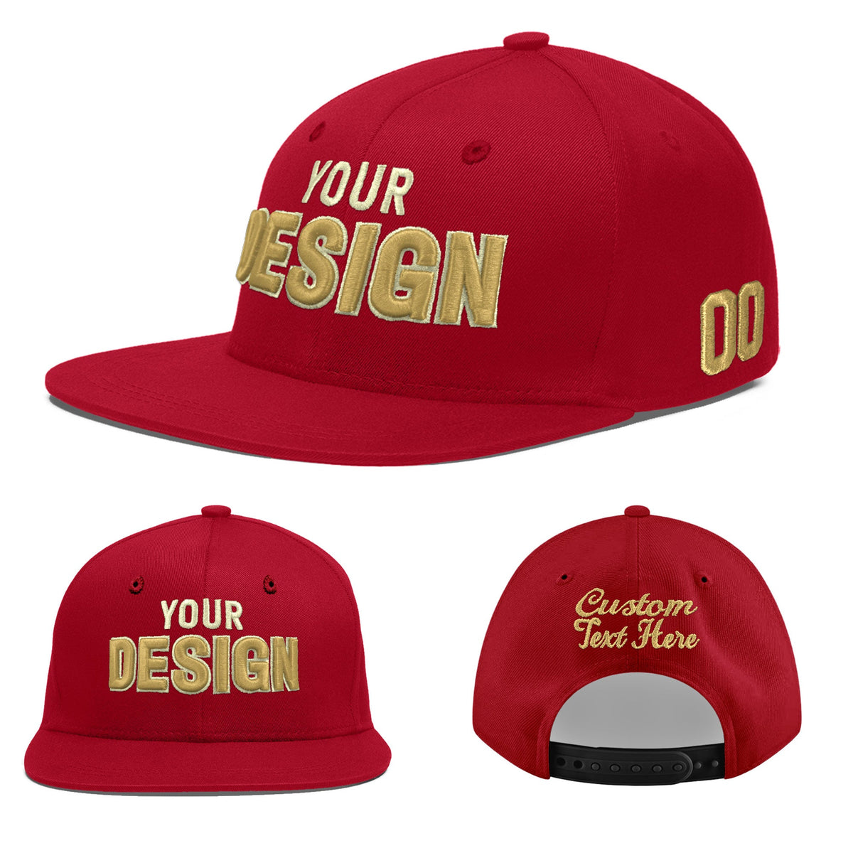 Custom Red 3D Puff Embroidery Flat Embroidery Casual Sport Baseball Cap