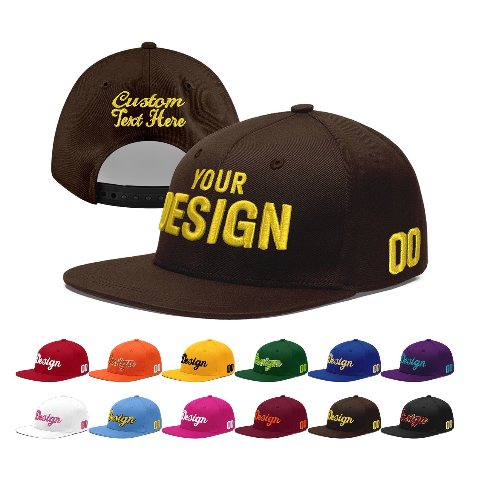 Custom Brown 3D Puff Embroidery Flat Embroidery Casual Sport Baseball Cap
