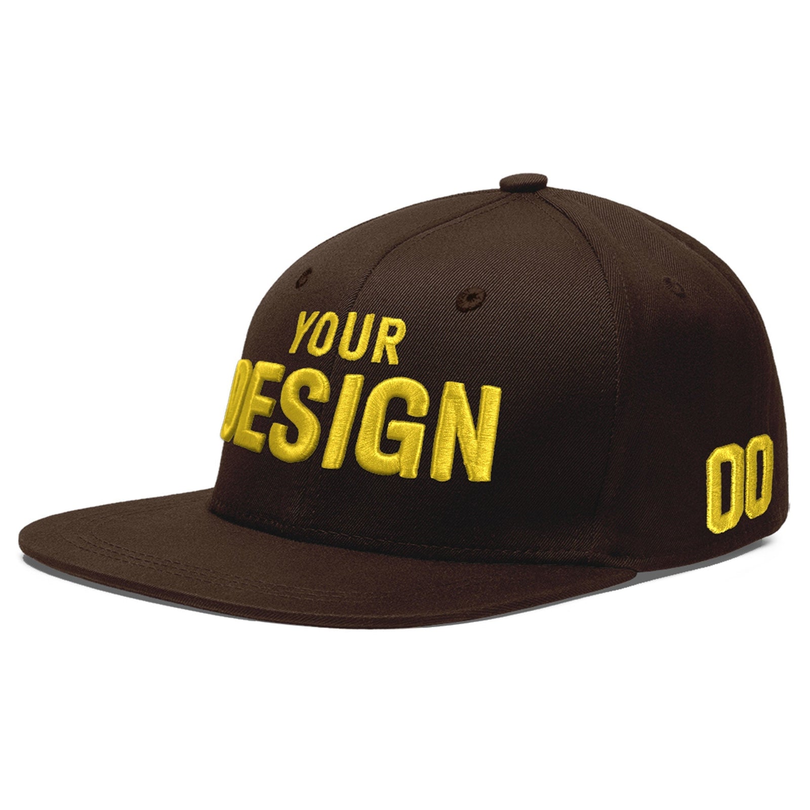 Custom Brown 3D Puff Embroidery Flat Embroidery Casual Sport Baseball Cap