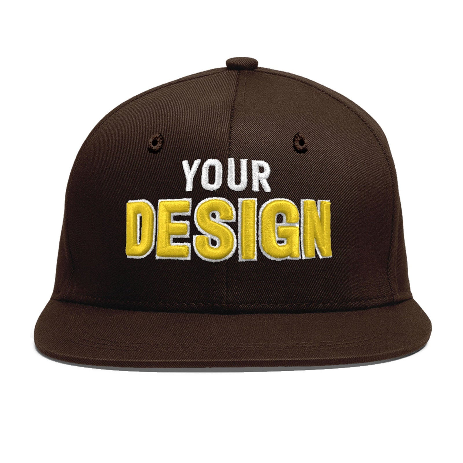 Custom Brown 3D Puff Embroidery Flat Embroidery Casual Sport Baseball Cap