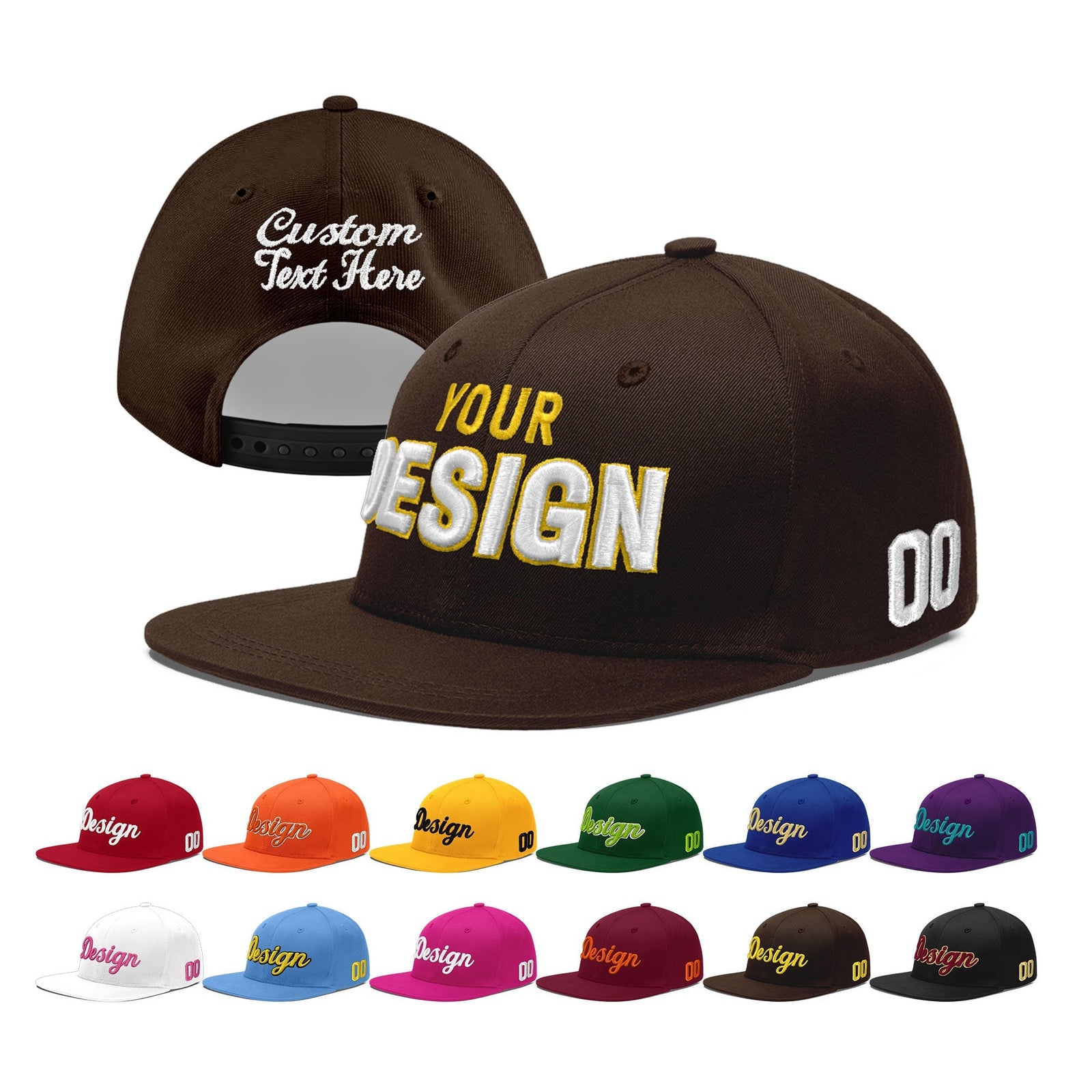 Custom Brown 3D Puff Embroidery Flat Embroidery Casual Sport Baseball Cap