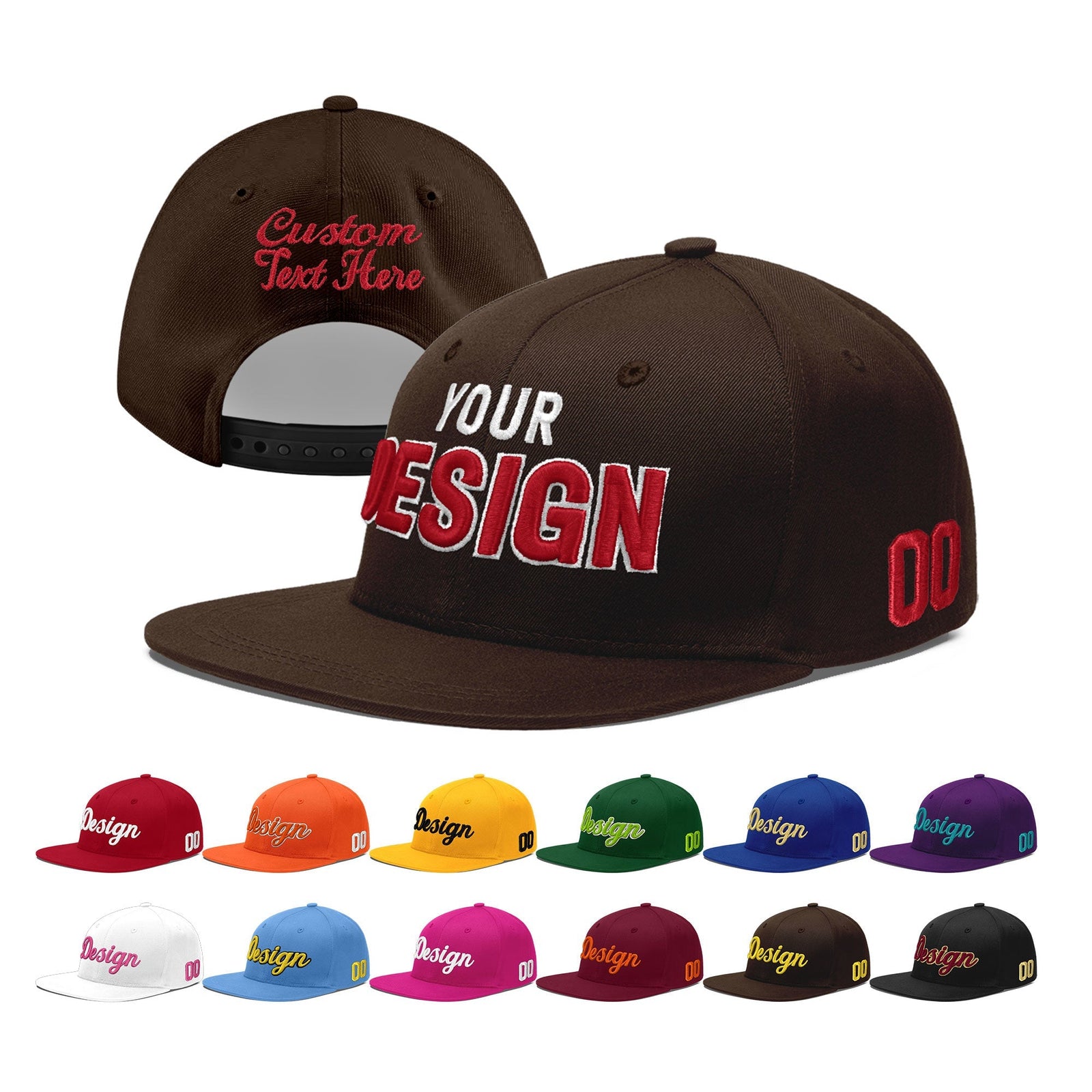 Custom Brown 3D Puff Embroidery Flat Embroidery Casual Sport Baseball Cap