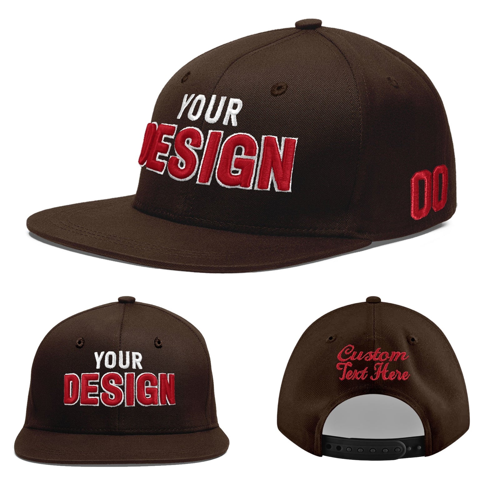 Custom Brown 3D Puff Embroidery Flat Embroidery Casual Sport Baseball Cap