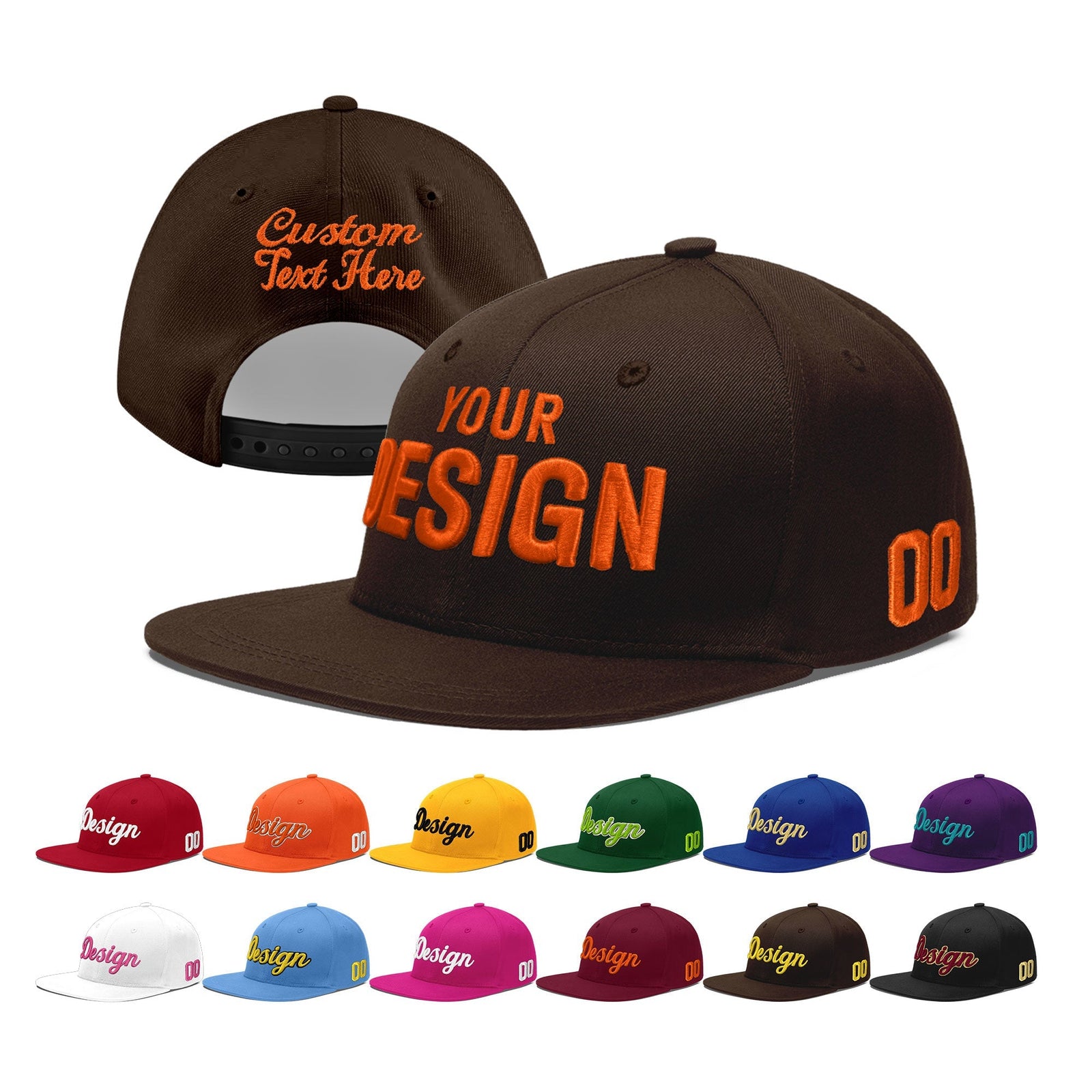 Custom Brown 3D Puff Embroidery Flat Embroidery Casual Sport Baseball Cap