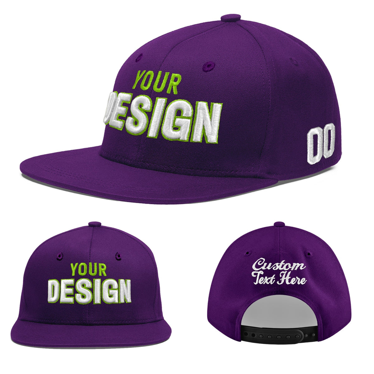 Custom Purple 3D Puff Embroidery Flat Embroidery Casual Sport Baseball Cap