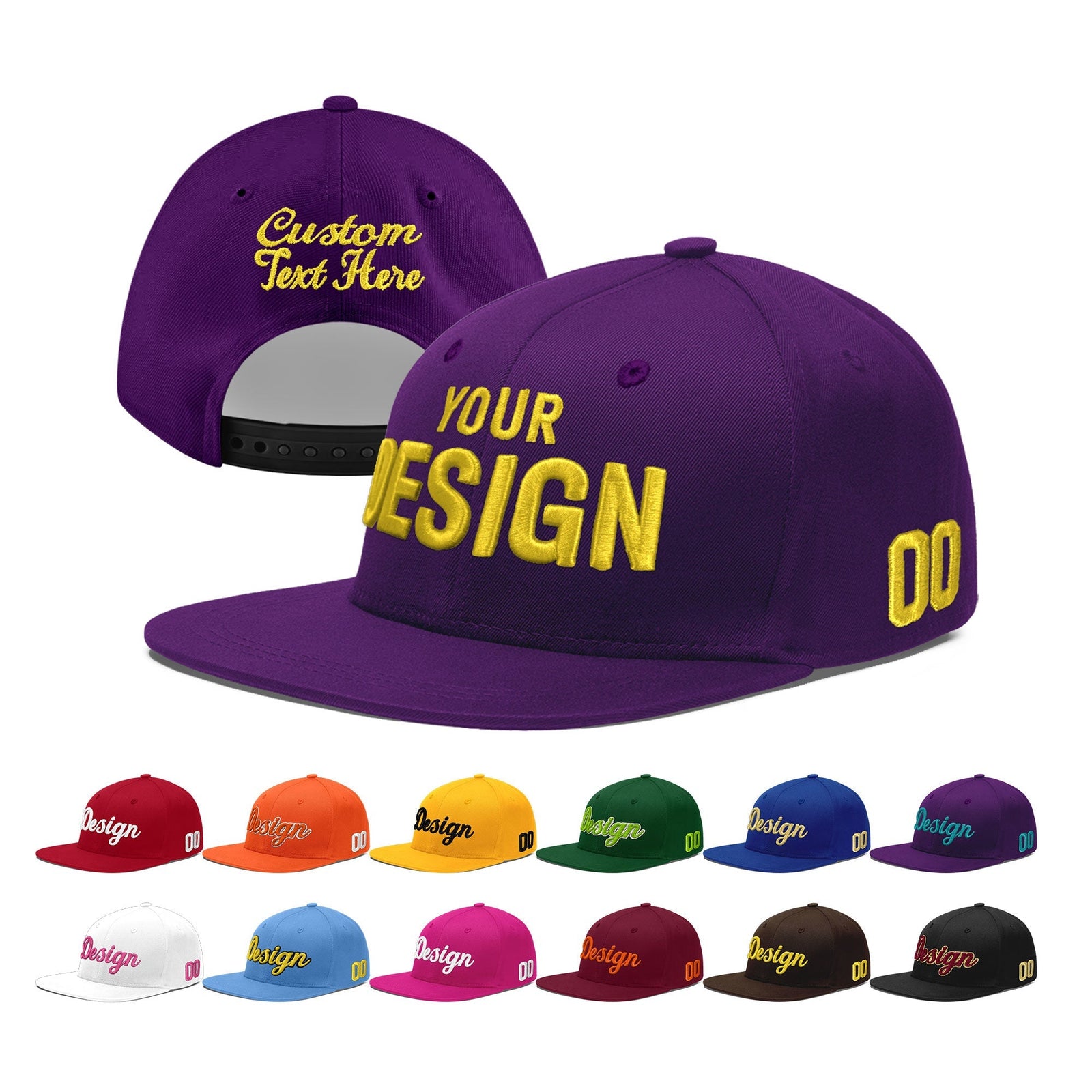 Custom Purple 3D Puff Embroidery Flat Embroidery Casual Sport Baseball Cap