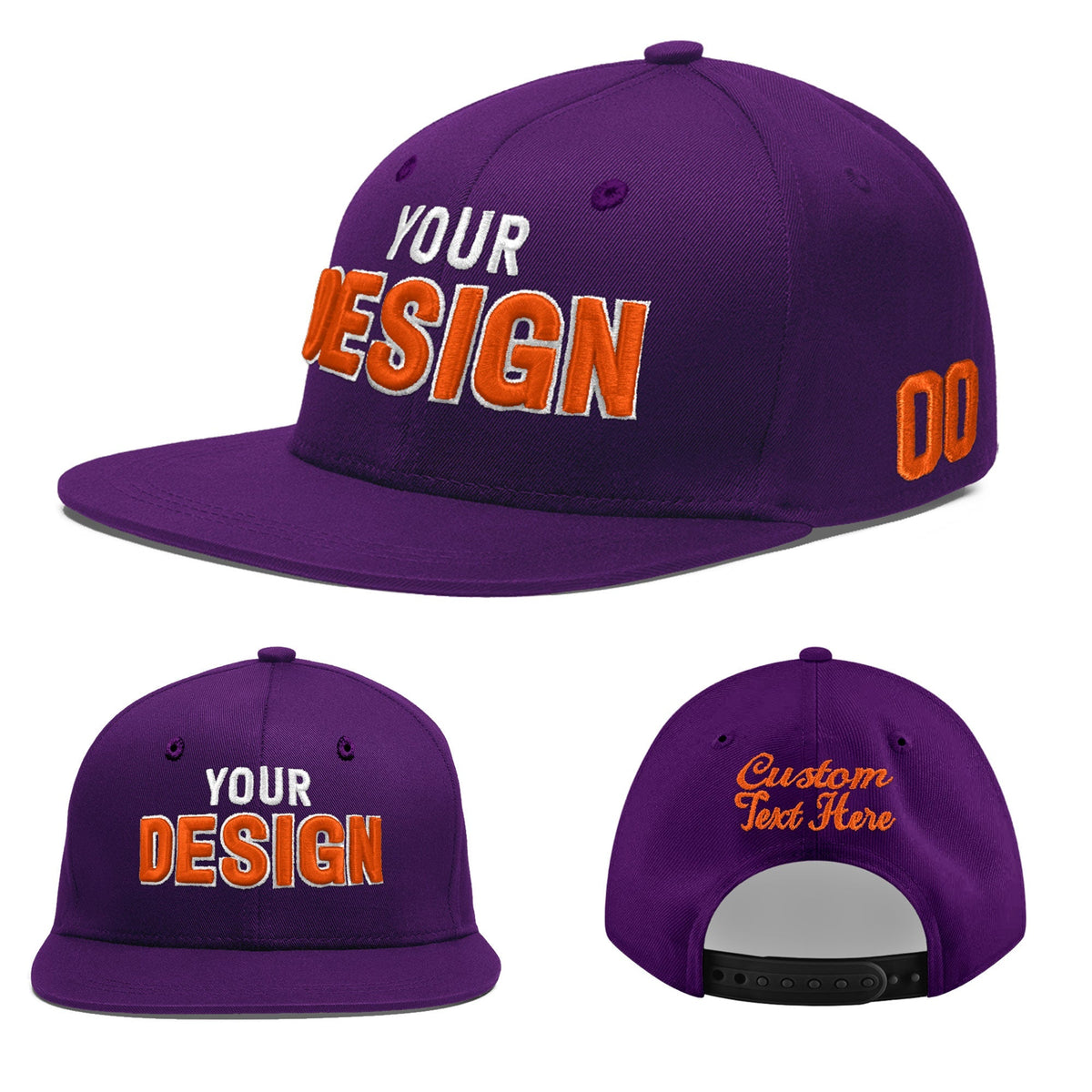 Custom Purple 3D Puff Embroidery Flat Embroidery Casual Sport Baseball Cap