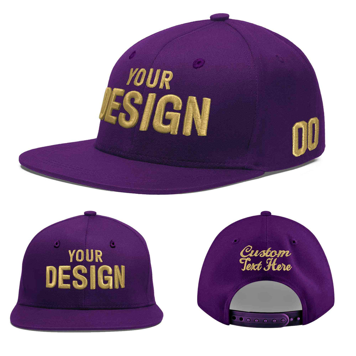 Custom Purple 3D Puff Embroidery Flat Embroidery Casual Sport Baseball Cap