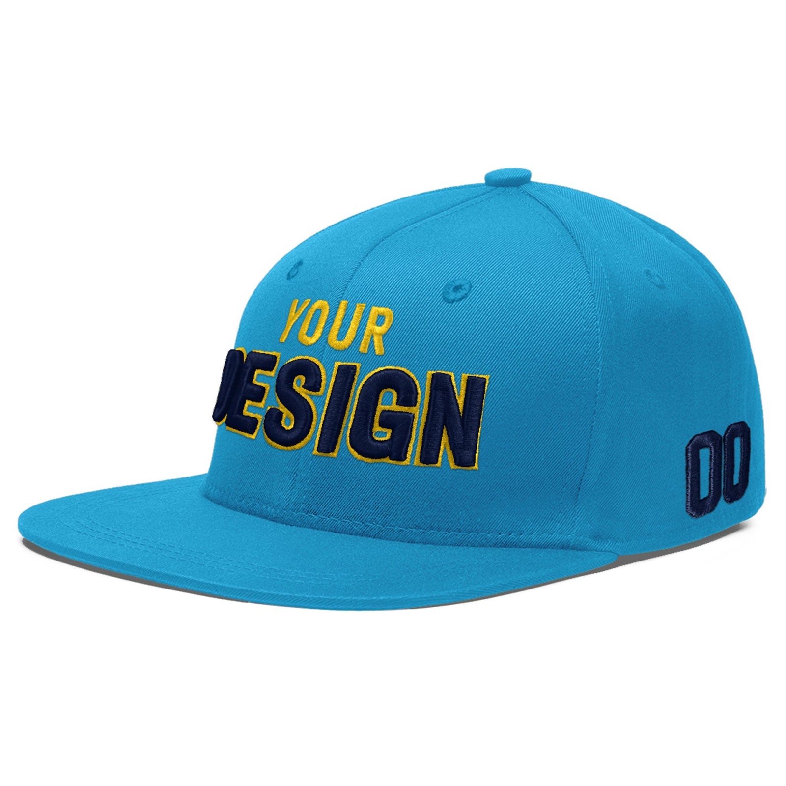 Custom Light Blue 3D Puff Embroidery Flat Embroidery Casual Sport Baseball Cap