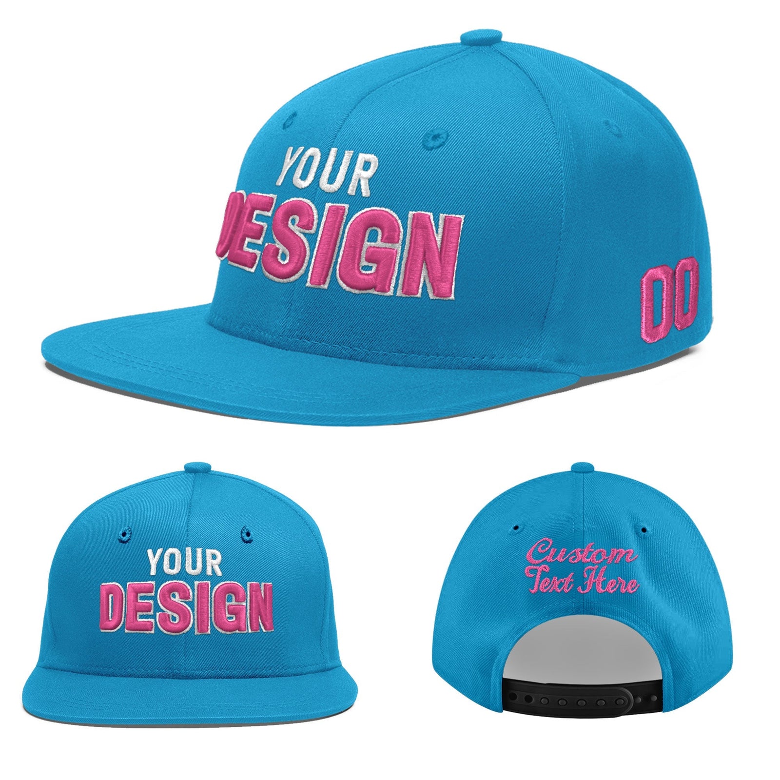 Custom Light Blue 3D Puff Embroidery Flat Embroidery Casual Sport Baseball Cap