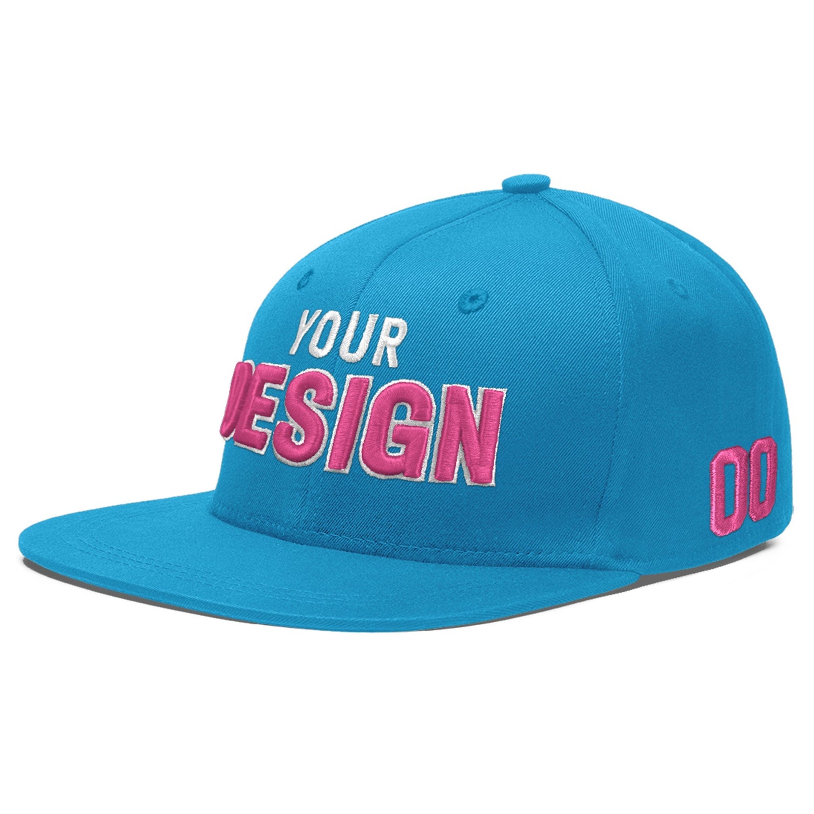 Custom Light Blue 3D Puff Embroidery Flat Embroidery Casual Sport Baseball Cap