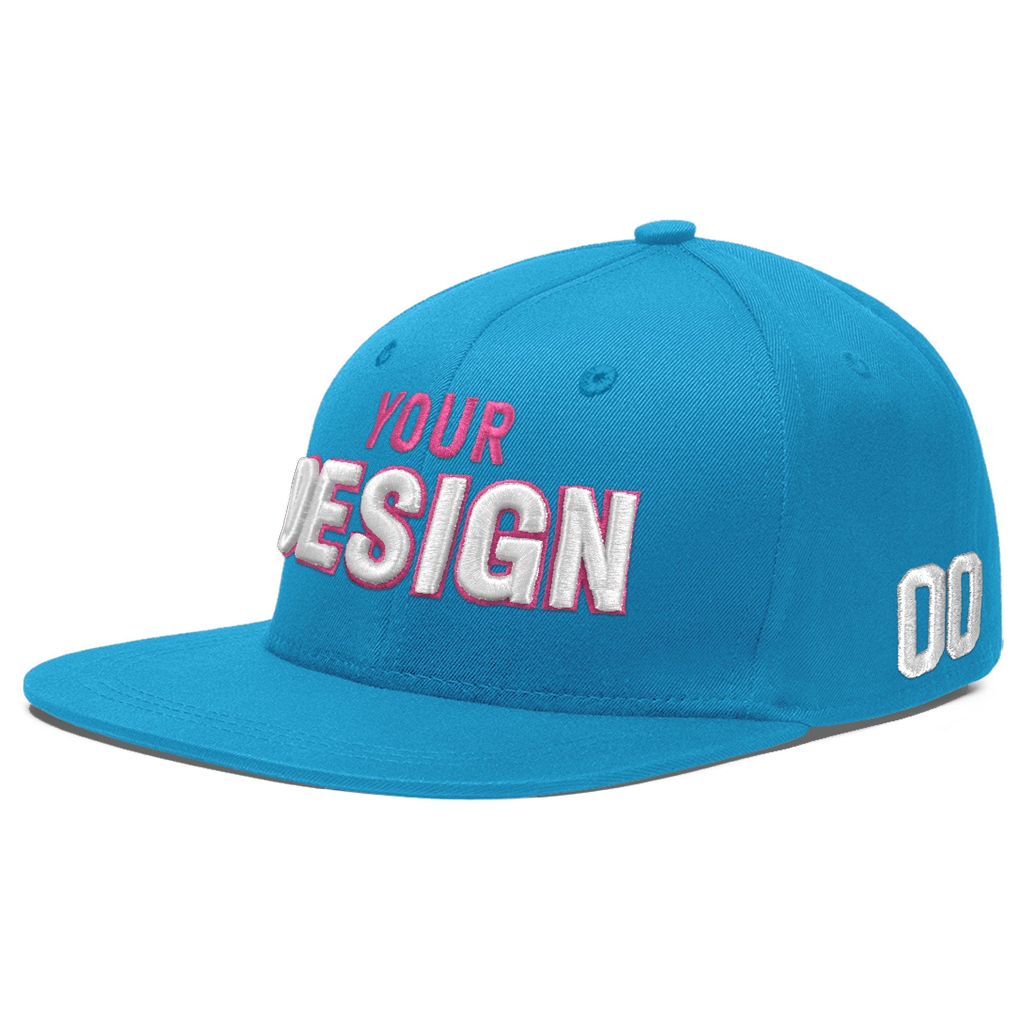 Custom Light Blue 3D Puff Embroidery Flat Embroidery Casual Sport Baseball Cap