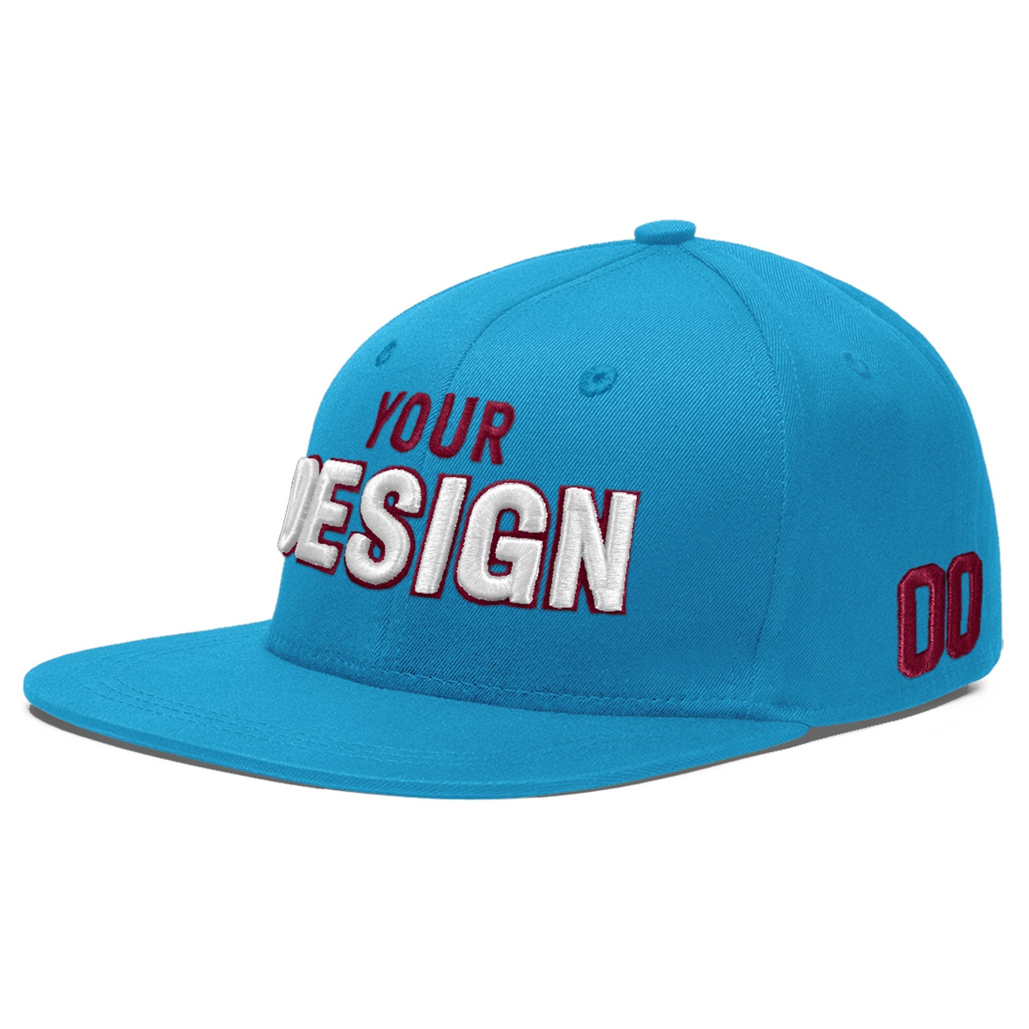 Custom Light Blue 3D Puff Embroidery Flat Embroidery Casual Sport Baseball Cap
