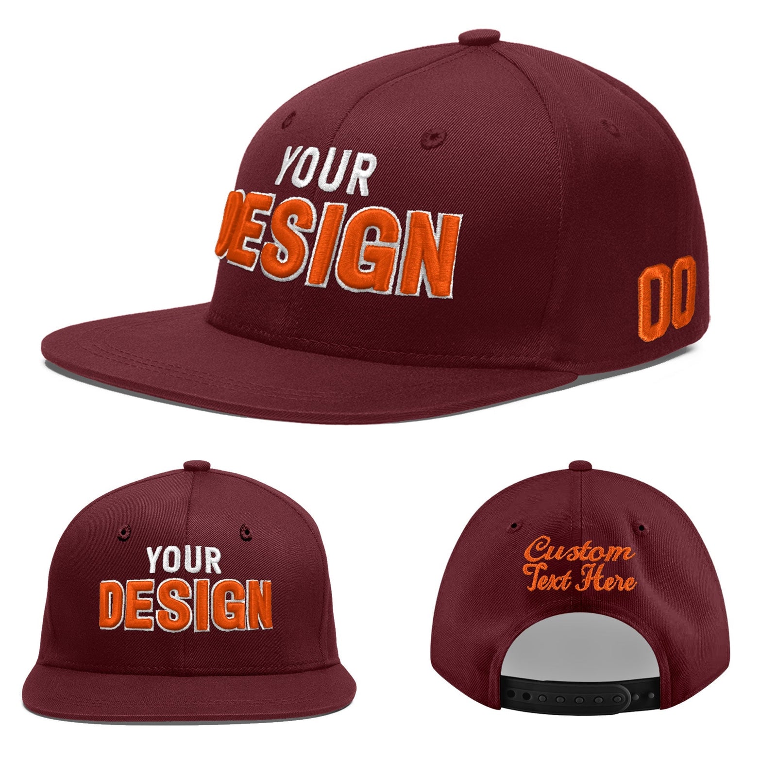 Custom Maroon 3D Puff Embroidery Flat Embroidery Casual Sport Baseball Cap