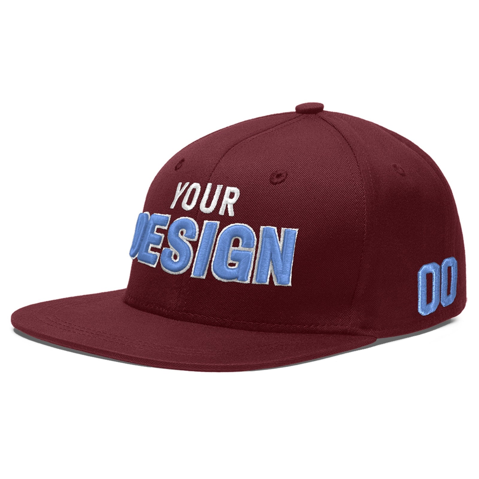 Custom Maroon 3D Puff Embroidery Flat Embroidery Casual Sport Baseball Cap