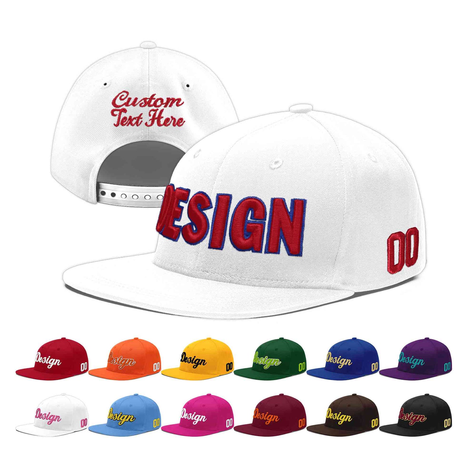 Custom White 3D Puff Embroidery Flat Embroidery Casual Sport Baseball Cap
