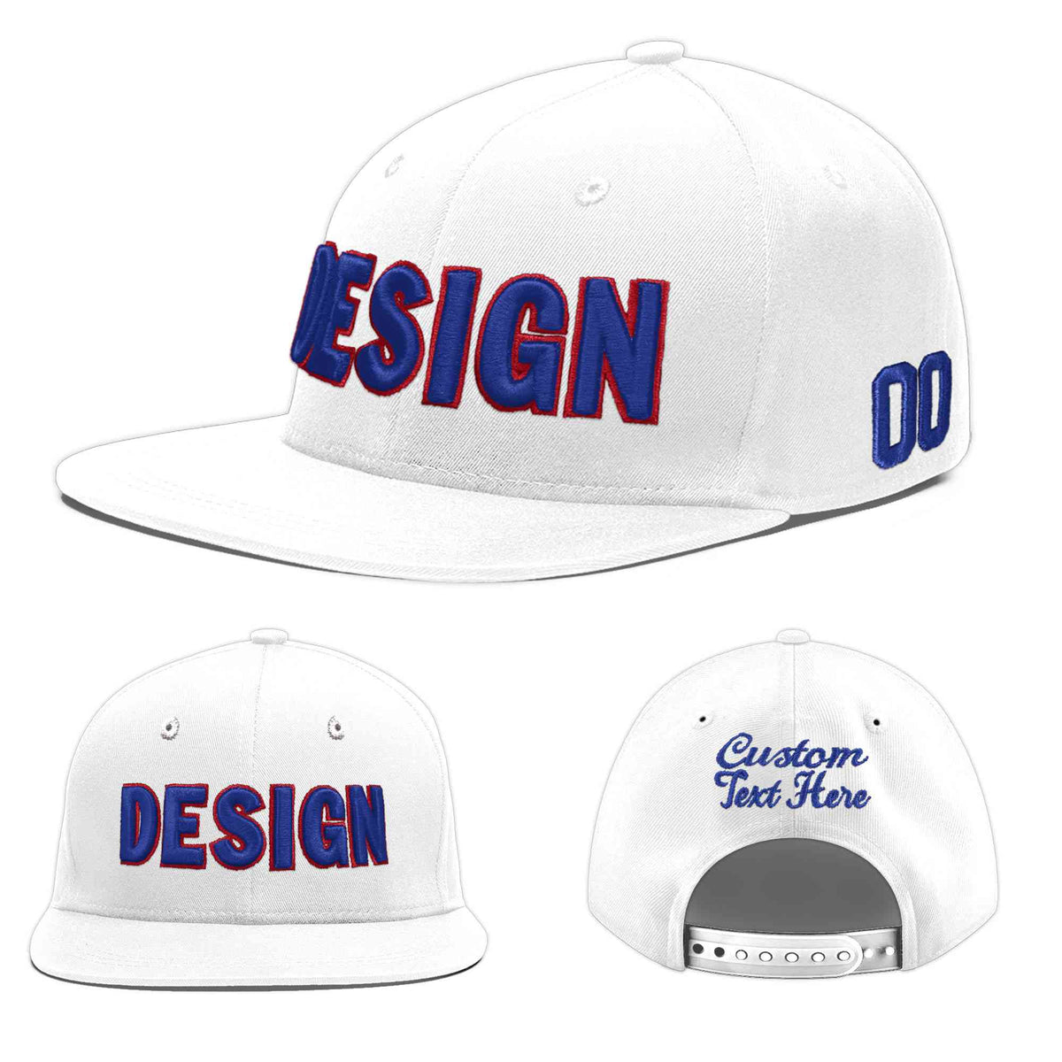 Custom White 3D Puff Embroidery Flat Embroidery Casual Sport Baseball Cap