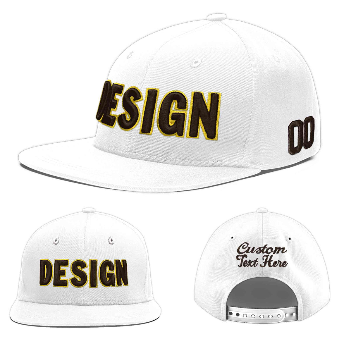 Custom White 3D Puff Embroidery Flat Embroidery Casual Sport Baseball Cap