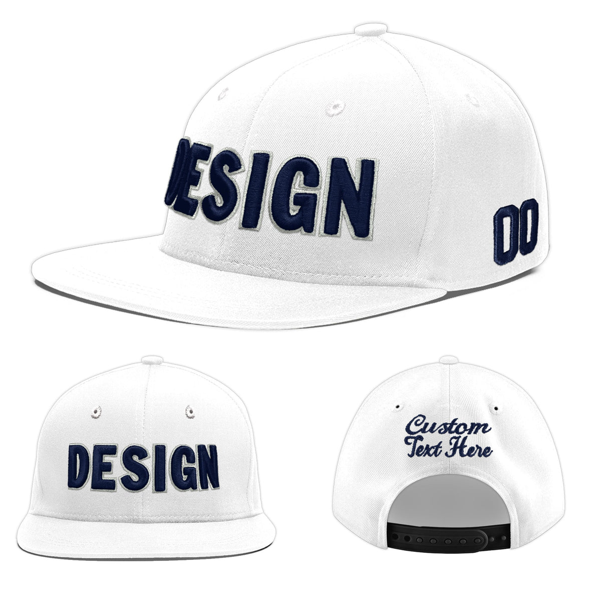 Custom White 3D Puff Embroidery Flat Embroidery Casual Sport Baseball Cap