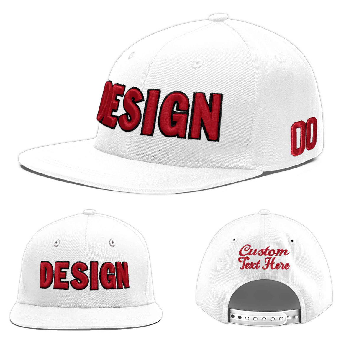 Custom White 3D Puff Embroidery Flat Embroidery Casual Sport Baseball Cap