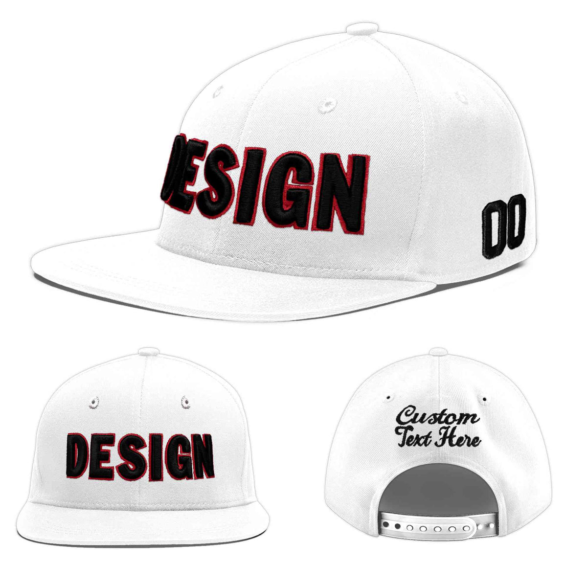 Custom White 3D Puff Embroidery Flat Embroidery Casual Sport Baseball Cap