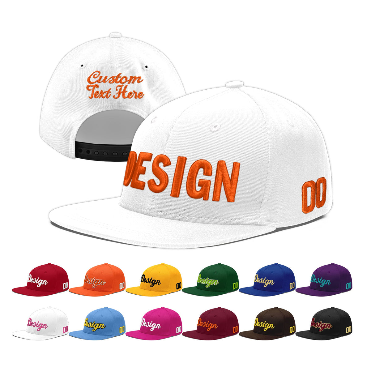 Custom White 3D Puff Embroidery Flat Embroidery Casual Sport Baseball Cap