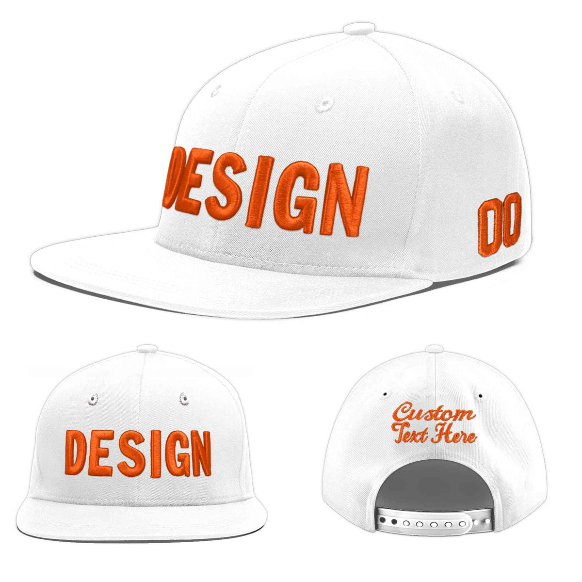 Custom White 3D Puff Embroidery Flat Embroidery Casual Sport Baseball Cap