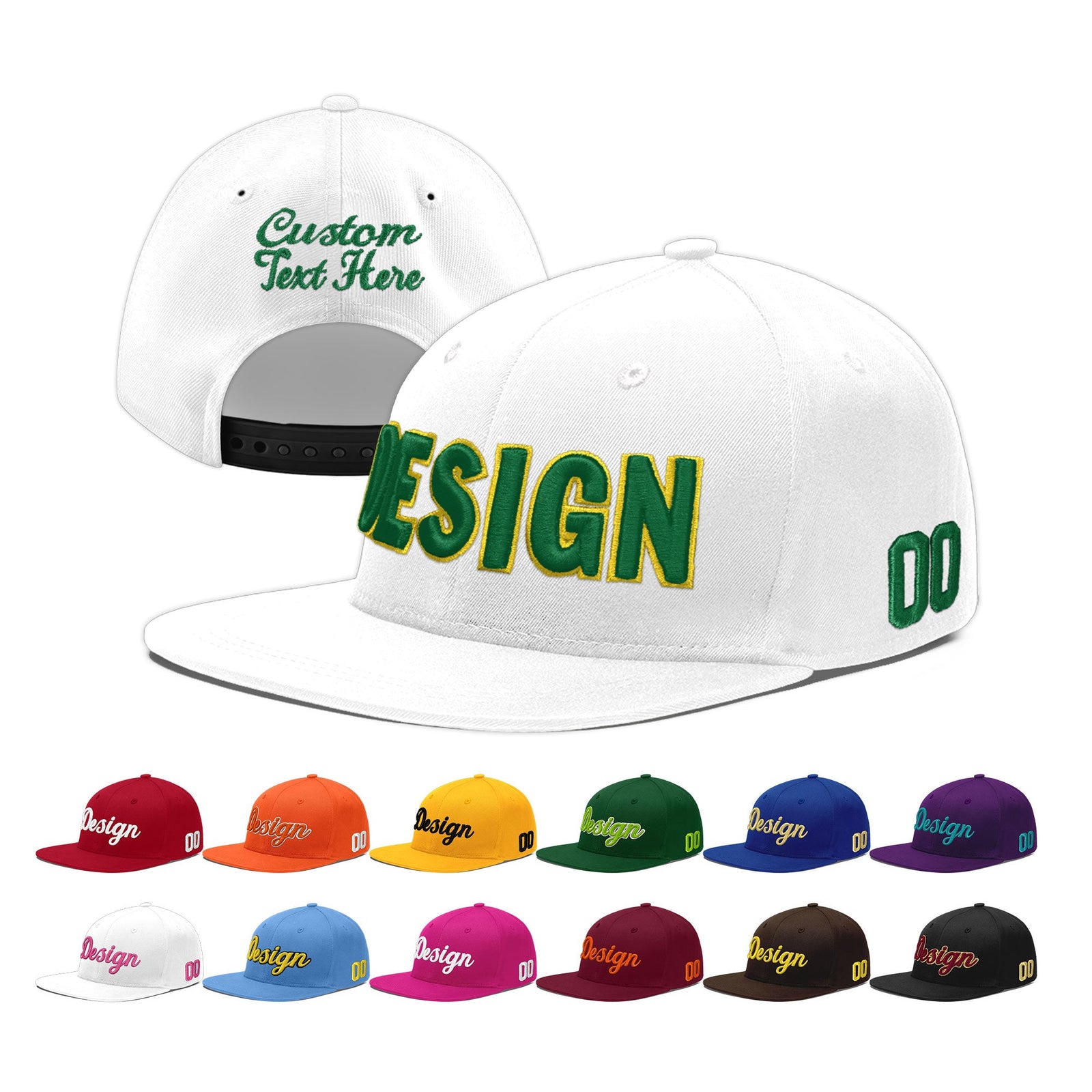 Custom White 3D Puff Embroidery Flat Embroidery Casual Sport Baseball Cap