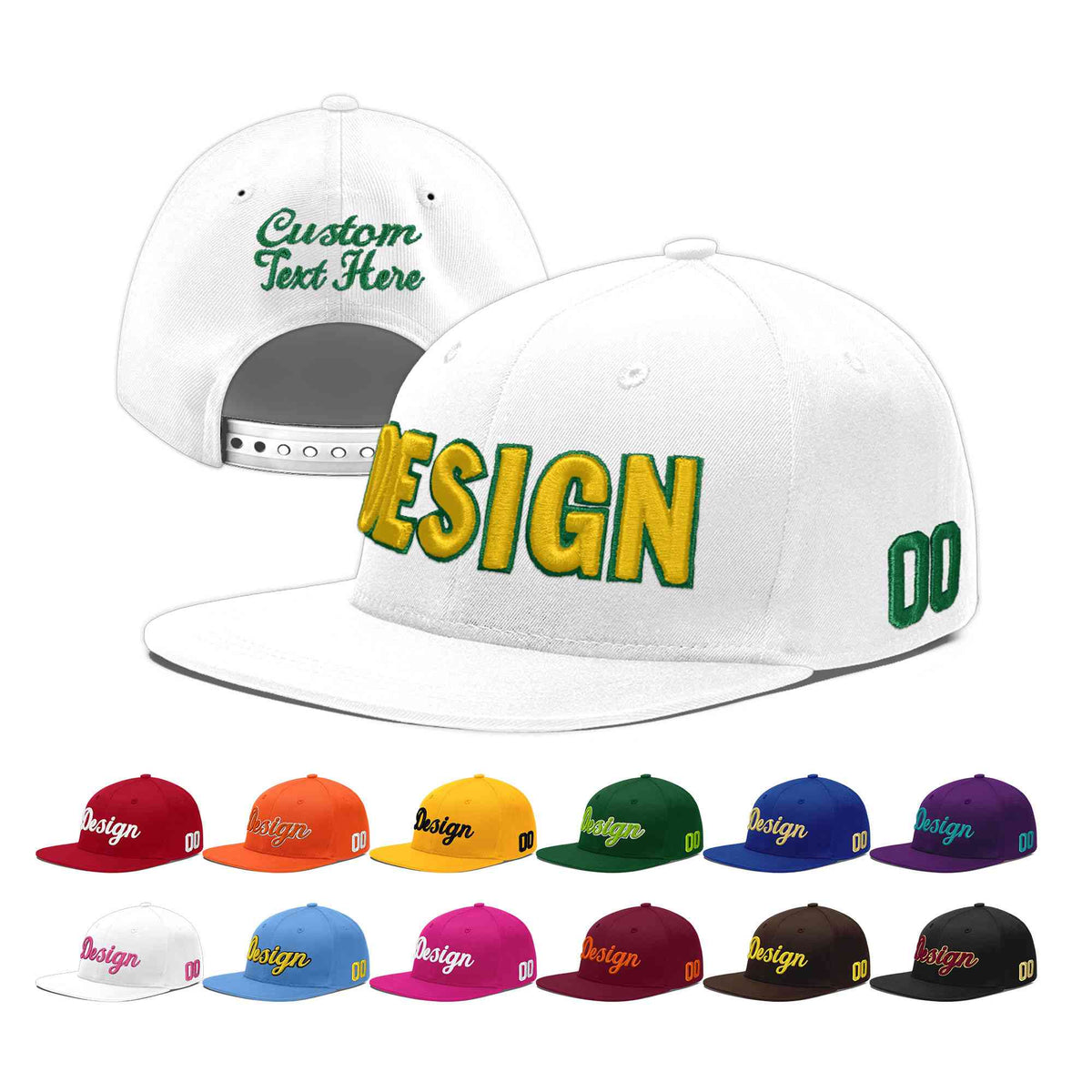 Custom White 3D Puff Embroidery Flat Embroidery Casual Sport Baseball Cap