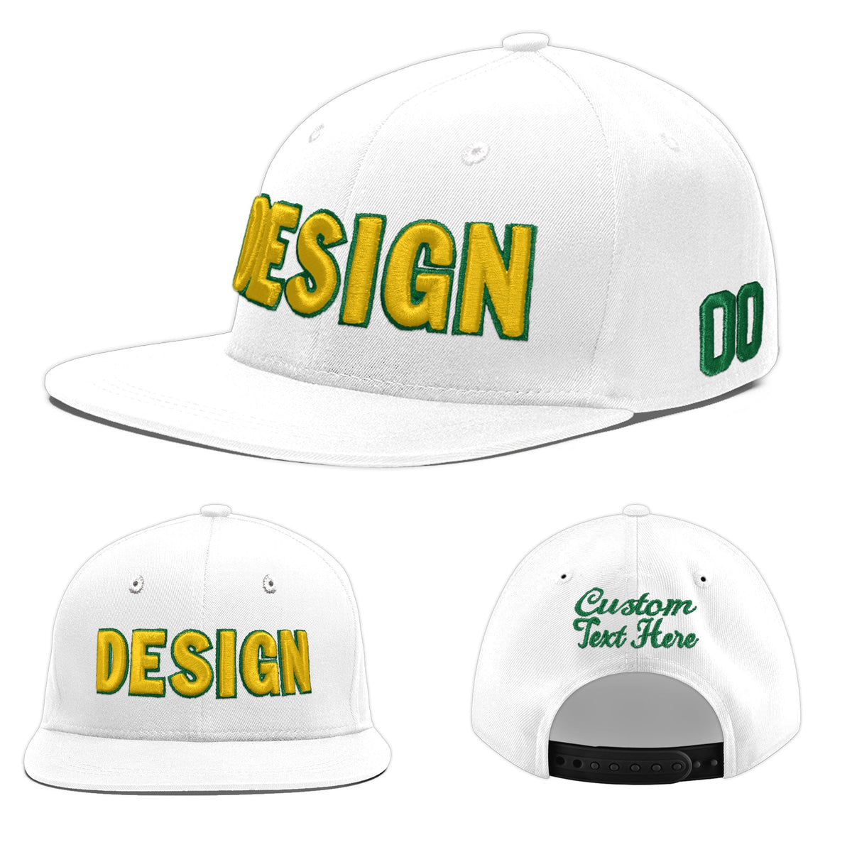 Custom White 3D Puff Embroidery Flat Embroidery Casual Sport Baseball Cap