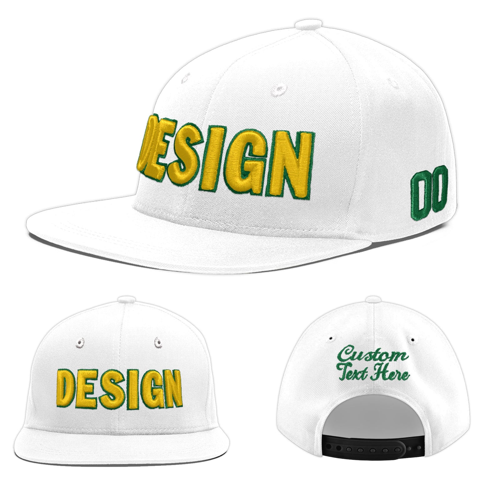 Custom White 3D Puff Embroidery Flat Embroidery Casual Sport Baseball Cap