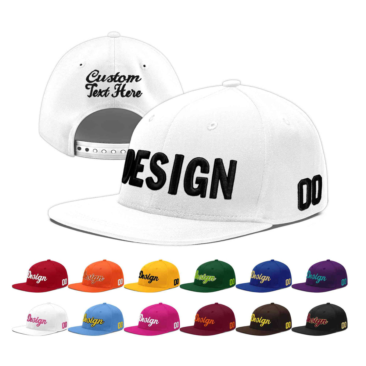 Custom White 3D Puff Embroidery Flat Embroidery Casual Sport Baseball Cap