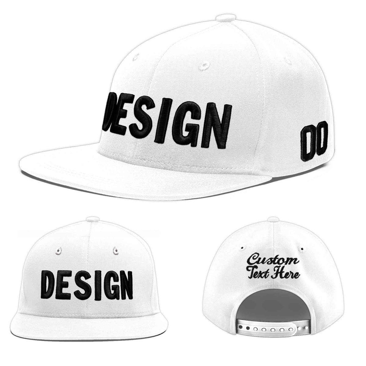 Custom White 3D Puff Embroidery Flat Embroidery Casual Sport Baseball Cap