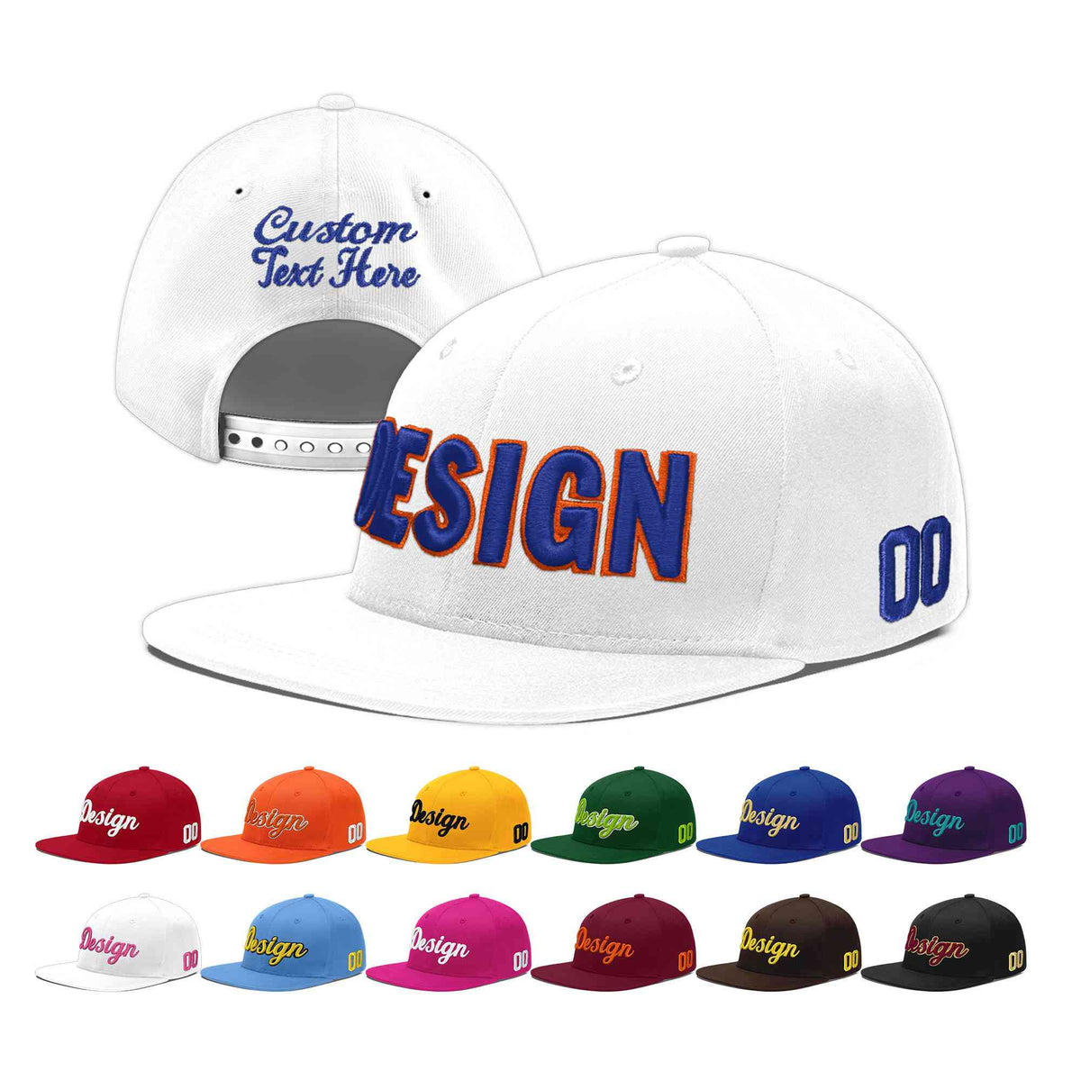 Custom White 3D Puff Embroidery Flat Embroidery Casual Sport Baseball Cap