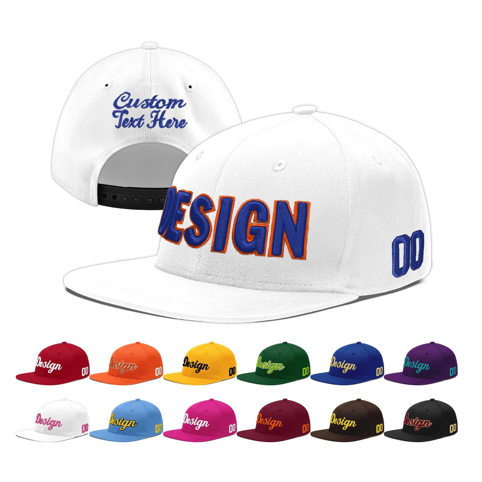 Custom White 3D Puff Embroidery Flat Embroidery Casual Sport Baseball Cap